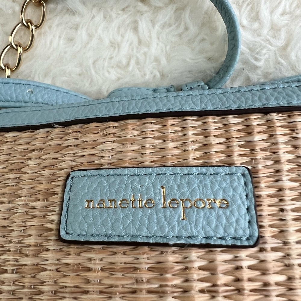 Nanette Lepore Light Blue and Natural Woven Crossbody Bag - Picture 9 of 10